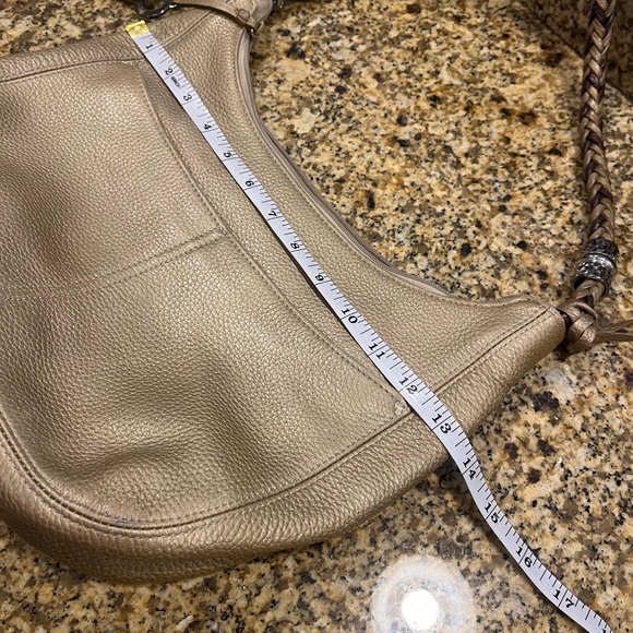 Brighton Barbados Collection Purse Light Gold Pebbled Leather Shoulder Hobo Bag - Picture 8 of 10